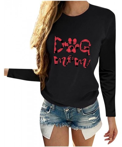 Dog Paw Heart Graphic Tees for Women Cute Dog Mom T-Shirts Casual Short Sleeve Funny Tshirt Blouse Tops A+long -Black $5.27 T...