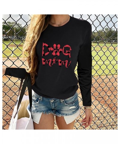 Dog Paw Heart Graphic Tees for Women Cute Dog Mom T-Shirts Casual Short Sleeve Funny Tshirt Blouse Tops A+long -Black $5.27 T...