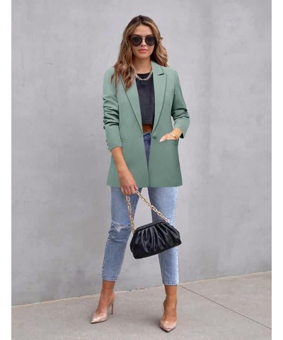 Womens Long Sleeve Casual Blazers Open Front Lapel Button Work Office Blazer Jackets 2-mint Green $17.22 Blazers