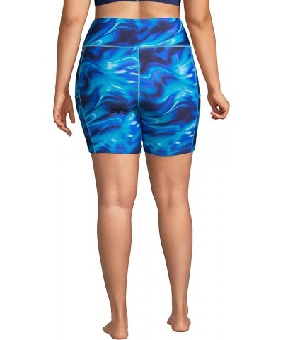 Women's Chlorine Resistant High Waisted 6" Bike Swim Shorts with UPF 50 Electric Blue Multi/Swirl $22.29 Swimsuits