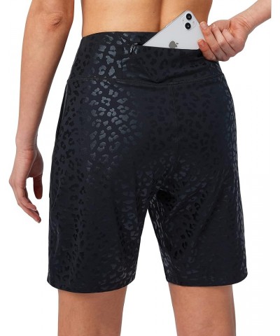 Bermuda Shorts for Women with Zipper Pocket Womens High Waisted Long Shorts for Running Workout Athletic Black Leopard $15.68...