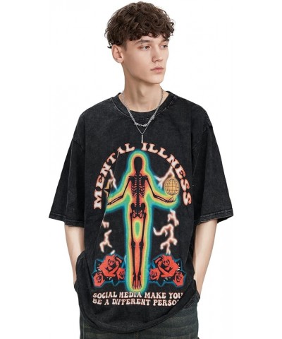 Men Graphic Tees Vintage Tees Oversized Streetwear T Shirts for Women Streetwear Unisex Casual Summer Tops A7-black $19.18 Tops