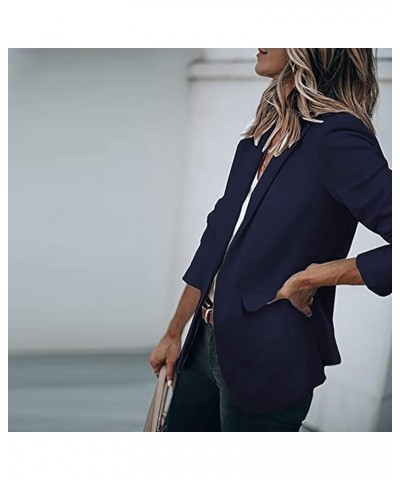 Basic Blazers for Women,Fall Winter Casual Open Front Plain Suit Lapel Blazer Jacket Formal Coat for Work Business A-navy $11...