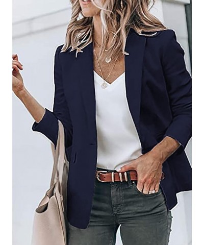 Basic Blazers for Women,Fall Winter Casual Open Front Plain Suit Lapel Blazer Jacket Formal Coat for Work Business A-navy $11...