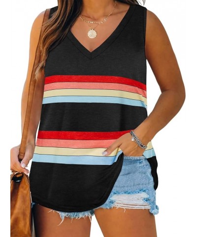 Plus Size Tank Tops for Women Summer Sexy V Neck Sleeveless T-Shirt Casual Loose Fit Cotton Print Tee Shirts 1- Black $7.79 T...