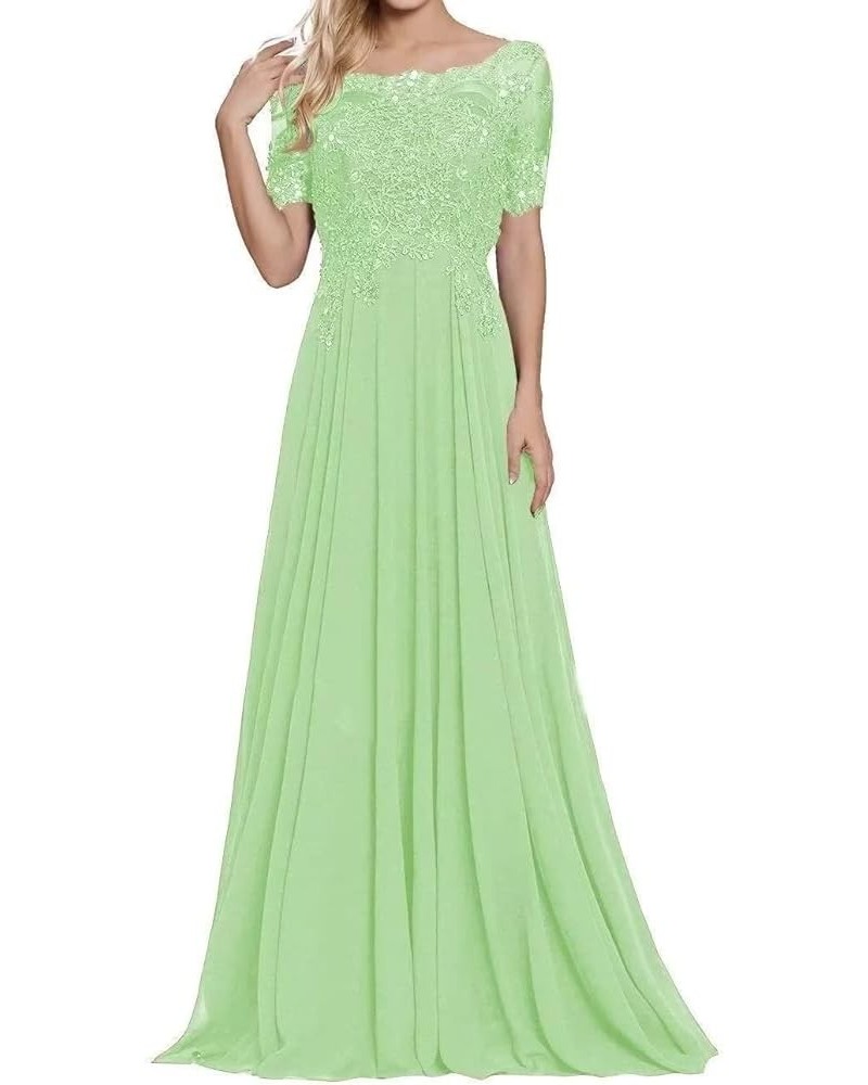 Women's Lace Appliques Mother of The Bride Dresses Short Sleeves Long Chiffon A-line Formal Evening Gowns Sage Green $40.75 D...