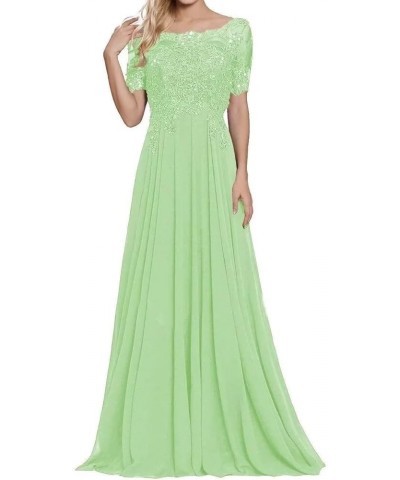 Women's Lace Appliques Mother of The Bride Dresses Short Sleeves Long Chiffon A-line Formal Evening Gowns Sage Green $40.75 D...