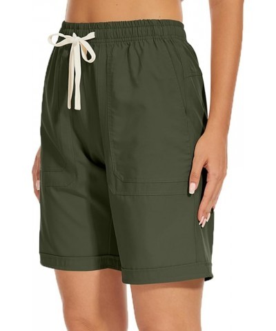 Women's Quick Dry Cargo Shorts Knee-Length Elastic Waist Outdoor Running Bermuda Shorts Army Green $11.76 Shorts