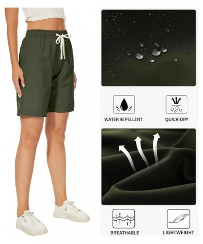 Women's Quick Dry Cargo Shorts Knee-Length Elastic Waist Outdoor Running Bermuda Shorts Army Green $11.76 Shorts