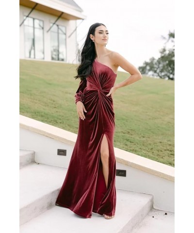 Chuangguan One Shoulder Velvet Bridesmaid Dresses for Wedding Long Sleeves Prom Dresses with Slit 2024 Formal Party Gowns Cor...