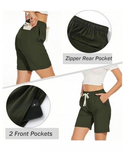 Women's Quick Dry Cargo Shorts Knee-Length Elastic Waist Outdoor Running Bermuda Shorts Army Green $11.76 Shorts