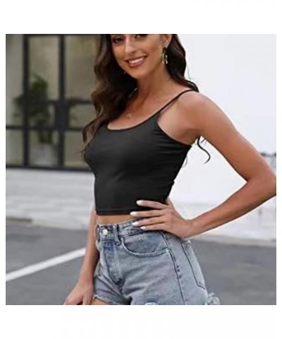 Women's Summer Sleeveless Spaghetti Strap Casual Rib Knit Basic Crop Tops Form Scoop Neck Shirts Black1 $8.55 Tanks