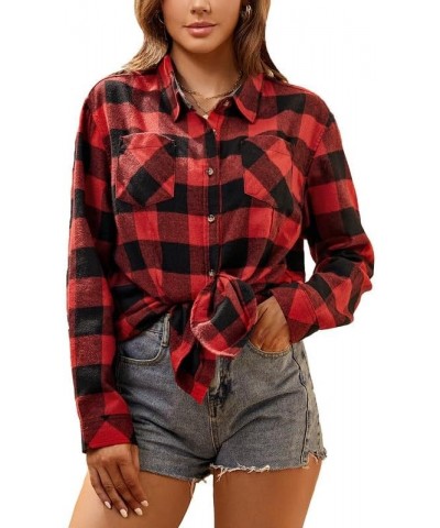 Premium Flannel Shirt Women Long Sleeve Fall Blouse Ladies Casual Top Cute Clothes Red T91 Flannel $15.94 Blouses