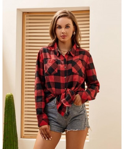 Premium Flannel Shirt Women Long Sleeve Fall Blouse Ladies Casual Top Cute Clothes Red T91 Flannel $15.94 Blouses