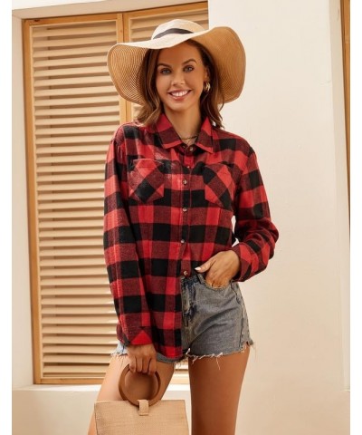 Premium Flannel Shirt Women Long Sleeve Fall Blouse Ladies Casual Top Cute Clothes Red T91 Flannel $15.94 Blouses