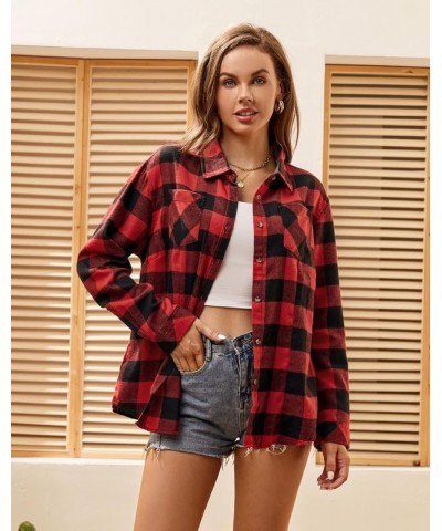 Premium Flannel Shirt Women Long Sleeve Fall Blouse Ladies Casual Top Cute Clothes Red T91 Flannel $15.94 Blouses