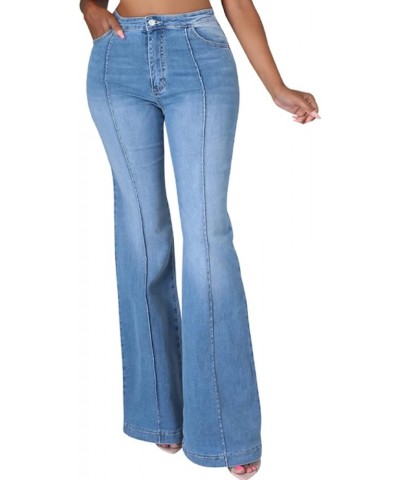 Bell Bottom Jeans for Women Ripped Skinny Bell Bottom Raw Hem Denim Pants Light Blue B $20.80 Jeans