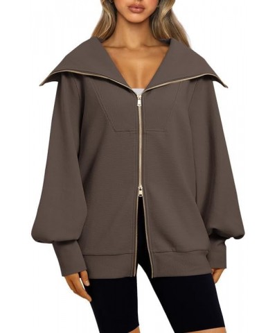 Women Casual Hoodie Solid Color Long Sleeve Turn-down Collar Zip-up Sweatshirt Trendy Jacket Outerwear Dark Grey $15.29 Hoodi...