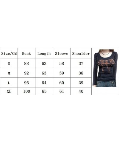 Women Y2k Tops Long Sleeve Fairycore Blouse Grunge Fall Trendy Bodycon Button Shirt Indie Girls Streetwear Style3-black Graph...