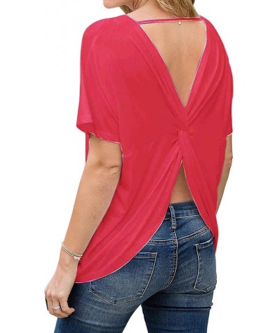 Women's Backless Short Sleeve Top Sexy Modal Open Back Knotted T-Shirt Tunic Tops Coral $10.80 T-Shirts