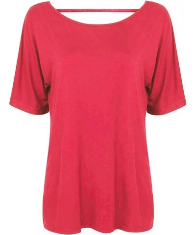 Women's Backless Short Sleeve Top Sexy Modal Open Back Knotted T-Shirt Tunic Tops Coral $10.80 T-Shirts