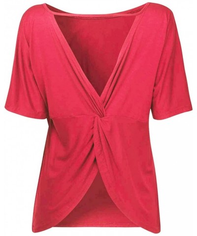 Women's Backless Short Sleeve Top Sexy Modal Open Back Knotted T-Shirt Tunic Tops Coral $10.80 T-Shirts