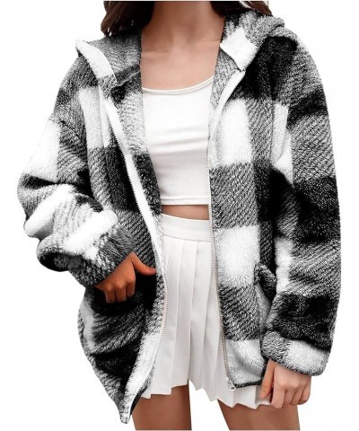 Womens Fuzzy Fleece Jacket Plaid Fuzzy Sherpa Thermal Coat Casual Fall Winter Warm Outwear Clothes E Black $6.04 Jackets