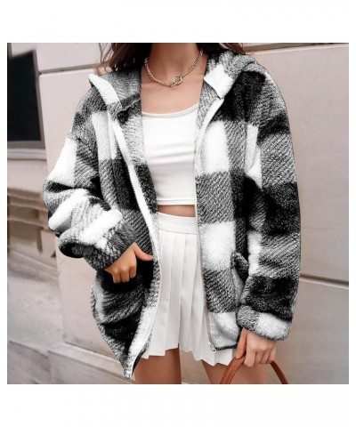 Womens Fuzzy Fleece Jacket Plaid Fuzzy Sherpa Thermal Coat Casual Fall Winter Warm Outwear Clothes E Black $6.04 Jackets