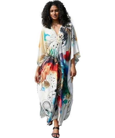 Wave Neck Swimsuit Cover Up Caftan Dress - Plus Size, Oversized, Long Beach Dress 8774-13 Abstract Style Pattern $23.36 Swims...