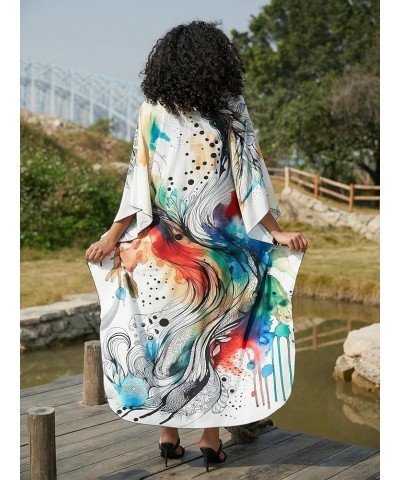 Wave Neck Swimsuit Cover Up Caftan Dress - Plus Size, Oversized, Long Beach Dress 8774-13 Abstract Style Pattern $23.36 Swims...