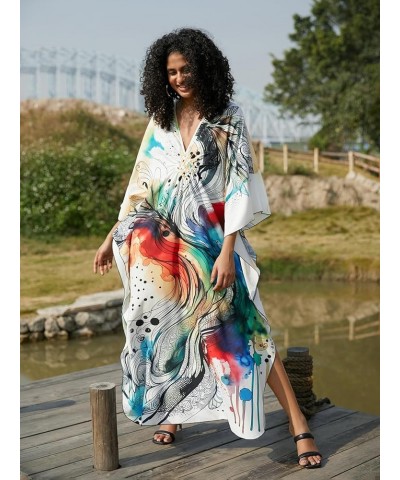 Wave Neck Swimsuit Cover Up Caftan Dress - Plus Size, Oversized, Long Beach Dress 8774-13 Abstract Style Pattern $23.36 Swims...