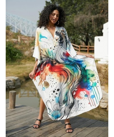 Wave Neck Swimsuit Cover Up Caftan Dress - Plus Size, Oversized, Long Beach Dress 8774-13 Abstract Style Pattern $23.36 Swims...