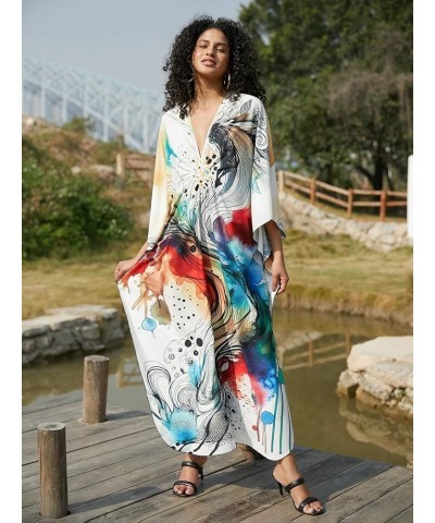 Wave Neck Swimsuit Cover Up Caftan Dress - Plus Size, Oversized, Long Beach Dress 8774-13 Abstract Style Pattern $23.36 Swims...