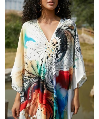 Wave Neck Swimsuit Cover Up Caftan Dress - Plus Size, Oversized, Long Beach Dress 8774-13 Abstract Style Pattern $23.36 Swims...