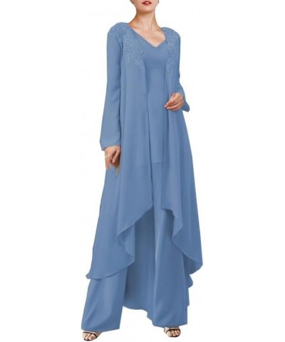 Mother of The Bride Dresses 3 Pieces Pant Suits - Formal Dress with Long Jacket Steel Blue $42.55 Suits