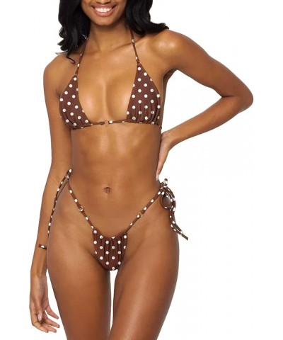 Women Halter String Bikini Set Sexy Thong Cheeky Two Piece Swimsuits Solid Color Bathing Swimwear Coffee Polka Dots $16.42 Sw...