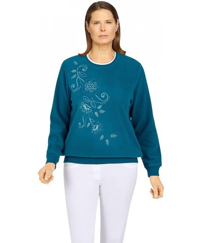 Womens Petite Asymmetric Floral Pullover Peacock $24.51 Sweaters