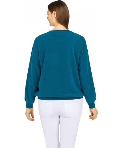 Womens Petite Asymmetric Floral Pullover Peacock $24.51 Sweaters