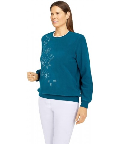 Womens Petite Asymmetric Floral Pullover Peacock $24.51 Sweaters