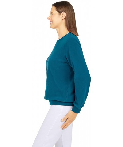 Womens Petite Asymmetric Floral Pullover Peacock $24.51 Sweaters