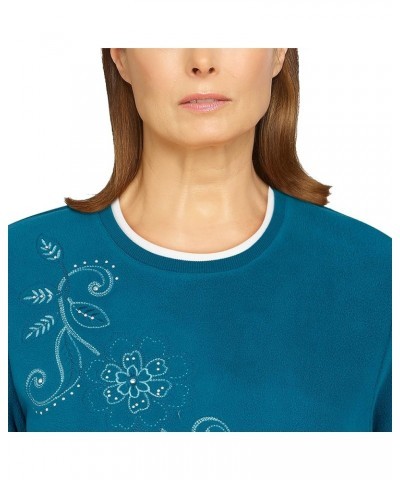 Womens Petite Asymmetric Floral Pullover Peacock $24.51 Sweaters