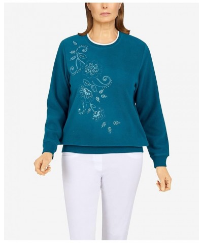 Womens Petite Asymmetric Floral Pullover Peacock $24.51 Sweaters