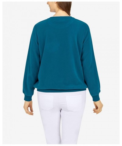 Womens Petite Asymmetric Floral Pullover Peacock $24.51 Sweaters