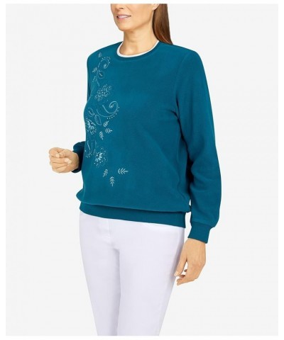 Womens Petite Asymmetric Floral Pullover Peacock $24.51 Sweaters