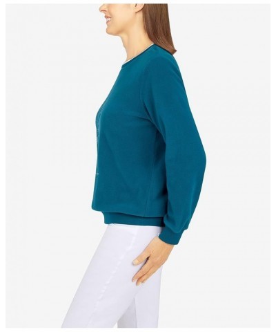 Womens Petite Asymmetric Floral Pullover Peacock $24.51 Sweaters