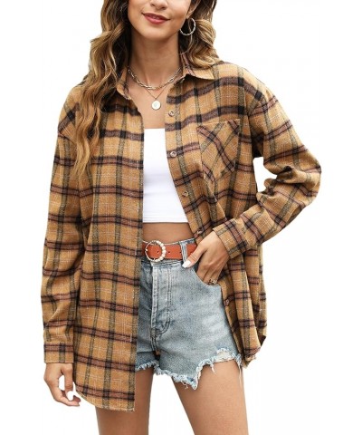 Flannel Plaid Shirts for Women Oversized Long Sleeve Button Down Shirts Blouse Tops Pumpkin $10.40 Blouses