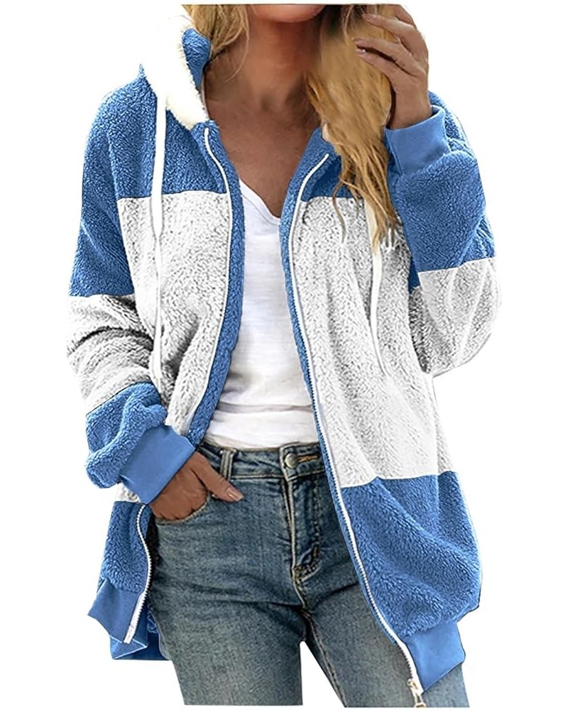 Winter Coats for Women Zip Up Fleece Jacket Warm Faux Fur Fuzzy Sherpa Sweatshirt Oversized Fashion Pocket Hoodie G-blue $9.0...