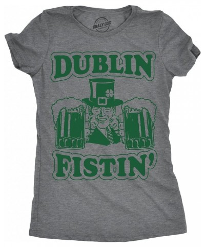 Womens Funny St Patricks Day T Shirts for Girls Cute Tees for Saint Patricks Day Dark Heather Grey - Dublin Fistin $12.03 T-S...