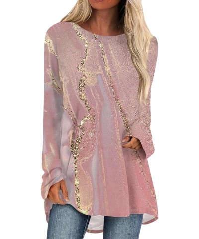 Tunic Tops for Women Loose Fit Dressy Casual Plus Size Long Sleeved Round Neck Gradient Printing T-Shirt Top Pullover 03-pink...