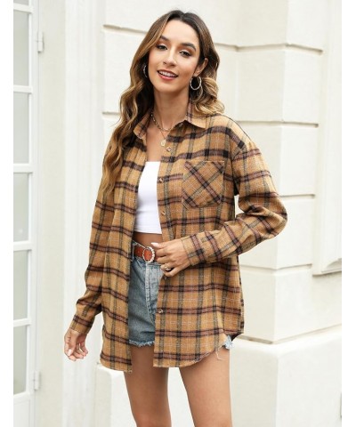 Flannel Plaid Shirts for Women Oversized Long Sleeve Button Down Shirts Blouse Tops Pumpkin $10.40 Blouses